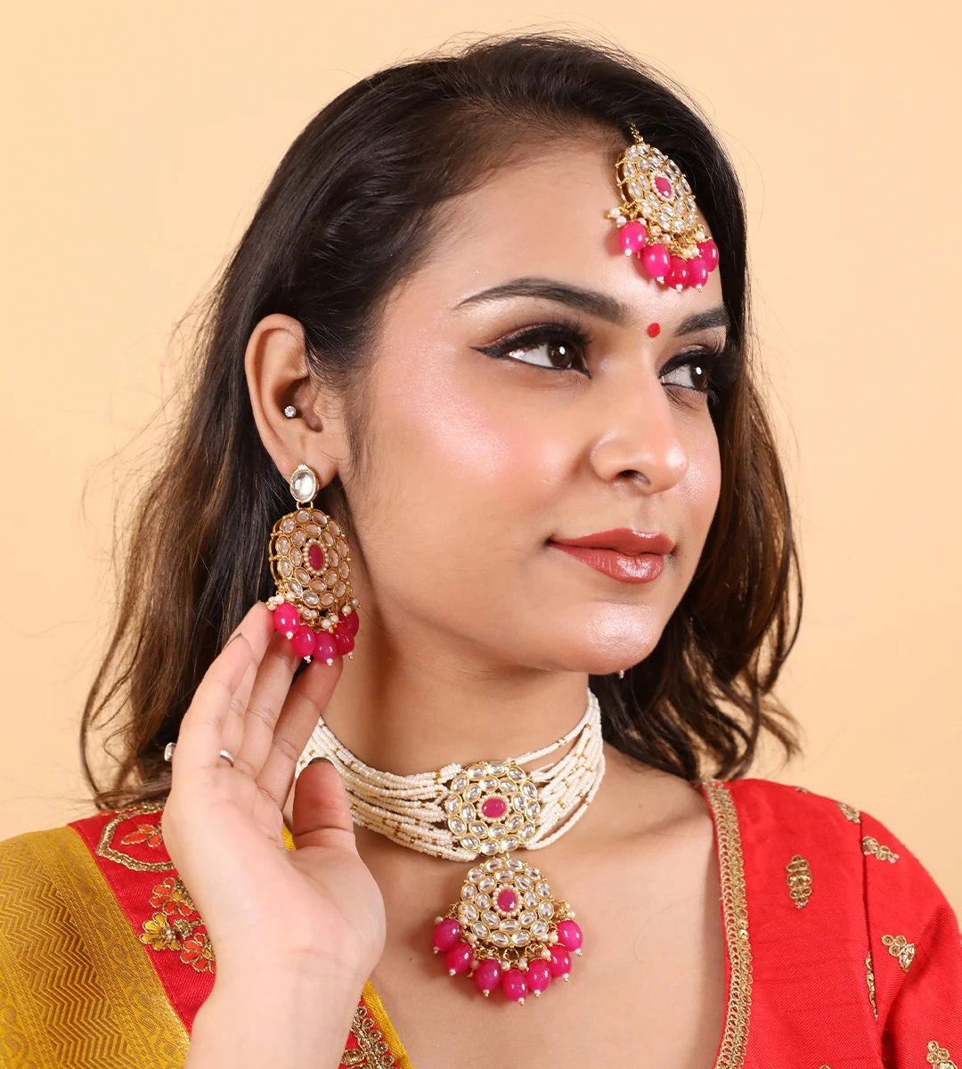 Glamaa Rani Color Choker Kundan Necklace Set