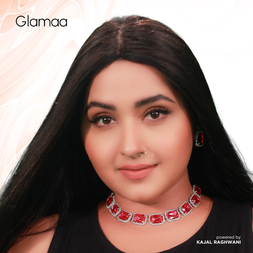 Glamaa Rani & Silver Color Stones Embellished Fusion Necklace Earring & Ring Set For Women